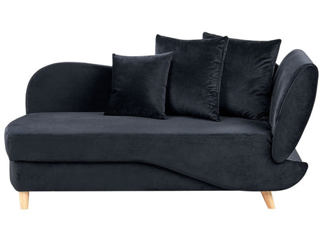 Black Velvet Right Hand Chaise Lounge with Storage Container Living Room Seating Beliani