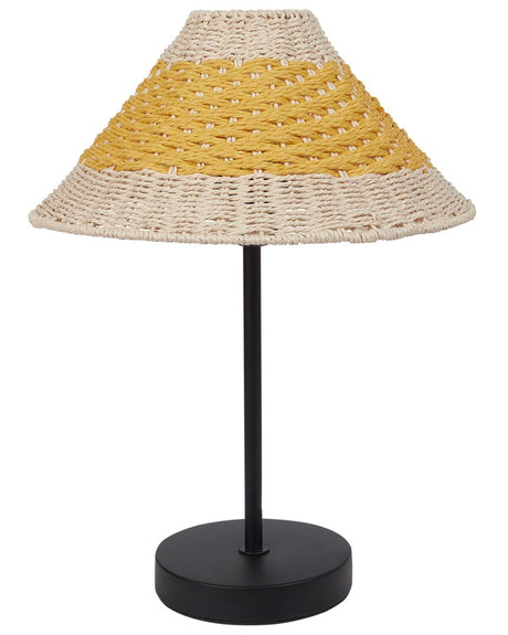 Table Lamp Beige and Yellow Natural Paper Rope Cone Shade Metal Base Bedside Living Room Bedroom Lighting Beliani