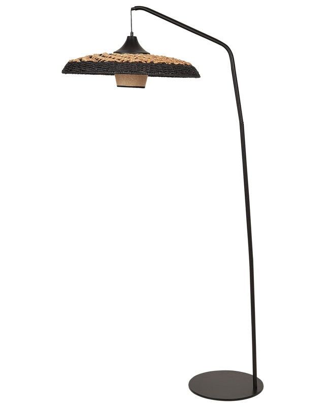 Floor Lamp Black and Beige Paper Rope Shade Metal Base Living Room Bedroom Lighting Beliani