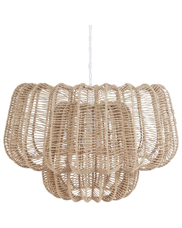 Pendant Lamp Beige Natural Paper Rope Textured Shade Japandi Natural Style Beliani