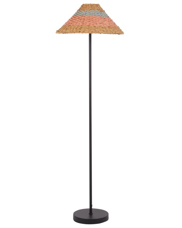 Floor Lamp Black and Beige Pink and Blue Paper Rope Shade Metal Base Living Room Bedroom Lighting Beliani