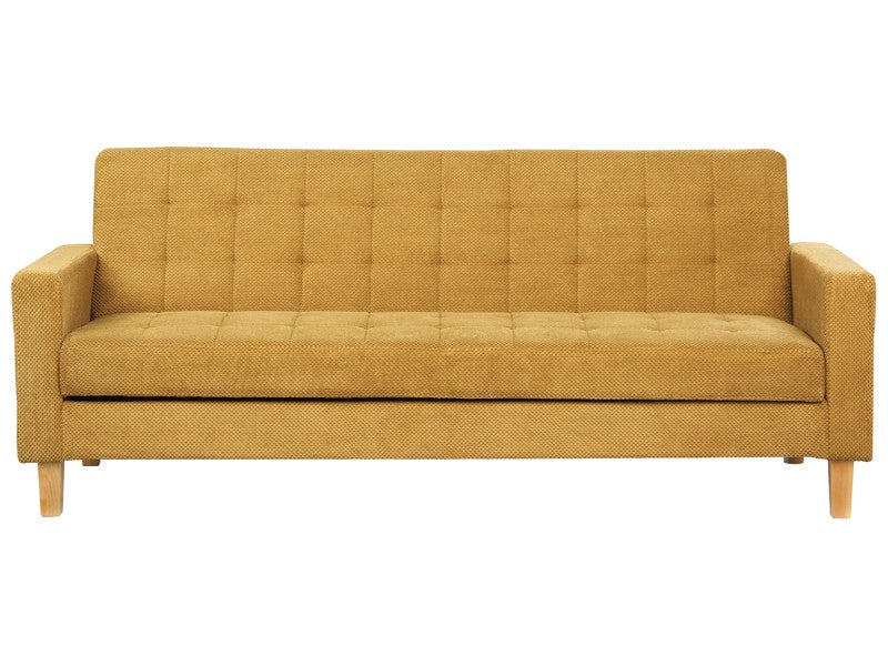 Sofa Bed Yellow Mustard Fabric Chenille Texture 3 Seater Click Clack Quilted Upholstery Beliani