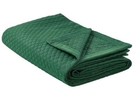 Bedspread Green Polyester Fabric 200 x 220 cm Embossed Pattern Decorative Throw Bedding Classic Design Bedroom Beliani