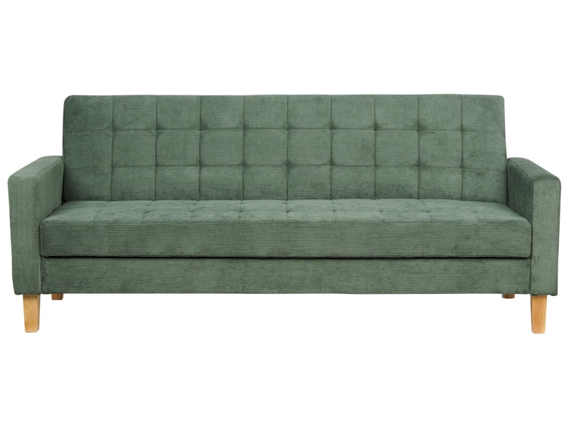 Sofa Bed Green Fabric Chenille Texture 3 Seater Click Clack Quilted Upholstery Beliani