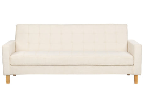 Sofa Bed Off-White Cream Fabric Chenille Texture 3 Seater Click Clack Quilted Upholstery Beliani