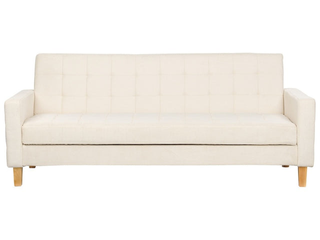 Sofa Bed Off-White Cream Fabric Chenille Texture 3 Seater Click Clack Quilted Upholstery Beliani