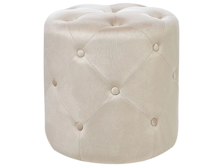 Round Tufted Beige Ottoman Pouffe Quilted Footstool Glam Modern Design Beliani