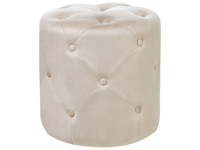 Round Tufted Beige Ottoman Pouffe Quilted Footstool Glam Modern Design Beliani