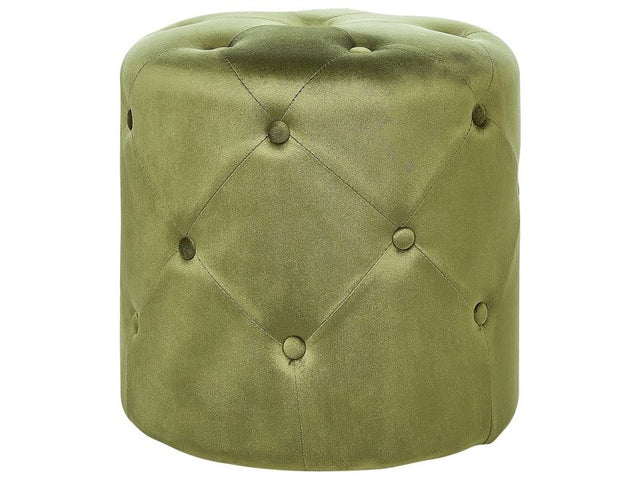 Round Tufted Olive Green Ottoman Pouffe Quilted 40 x 40 cm Footstool Glam Modern Design Beliani