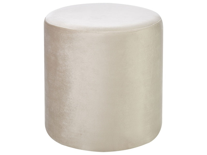 Round Beige Velvet Ottoman Pouffe Footstool Beliani