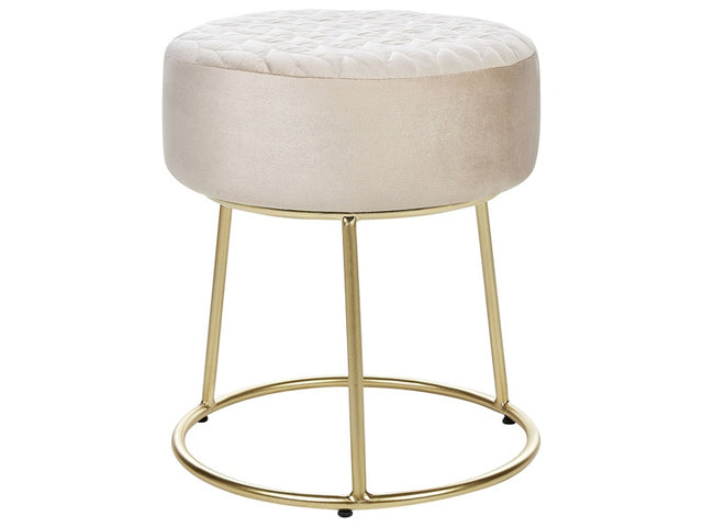 Footstool Beige Velvet with Gold Metal Base Glam Modern Beliani