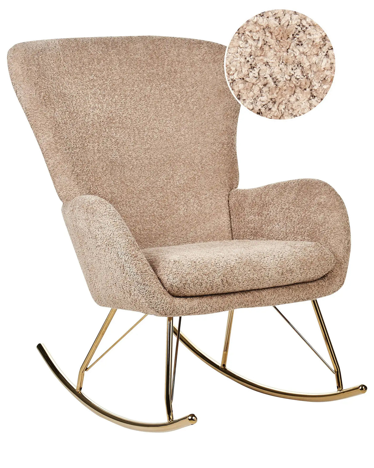 Rocking Chair Beige Boucle Fabric Upholstery Metal Legs Skates Traditional Retro Design Beliani