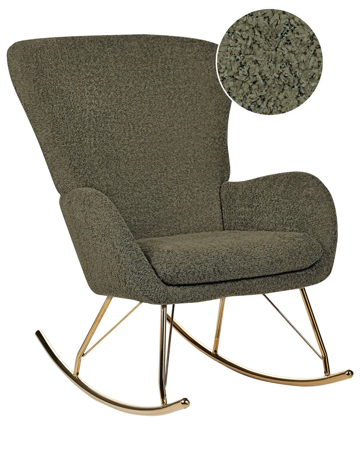 Rocking Chair Dark Green Boucle Fabric Upholstery Metal Legs Skates Traditional Retro Design Beliani