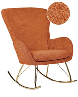 Rocking Chair Orange Boucle Fabric Upholstery Metal Legs Skates Traditional Retro Design Beliani