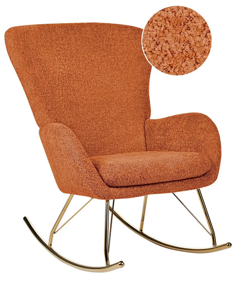Rocking Chair Orange Boucle Fabric Upholstery Metal Legs Skates Traditional Retro Design Beliani