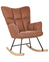Rocking Chair Brown Boucle Fabric Upholstery Wooden Legs Skates Modern Biscuit Tufting Beliani
