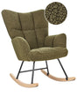 Rocking Chair Dark Green Boucle Fabric Upholstery Wooden Legs Skates Modern Biscuit Tufting Beliani