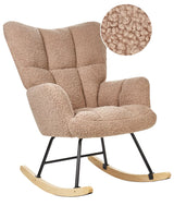Rocking Chair Sand Beige Boucle Fabric Upholstery Wooden Legs Skates Modern Biscuit Tufting Beliani