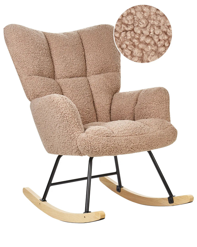 Rocking Chair Sand Beige Boucle Fabric Upholstery Wooden Legs Skates Modern Biscuit Tufting Beliani