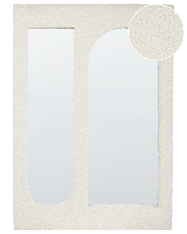 Wall Mirror Off-White MDF Frame Boucle Upholstery Glass 70 x 100 cm Rectangular Decorative Wall Mounted Accent Piece Modern Style Beliani