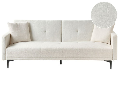 Sofa Bed Off White Boucle 3 Seater Buttoned Seat Click Clack Beliani