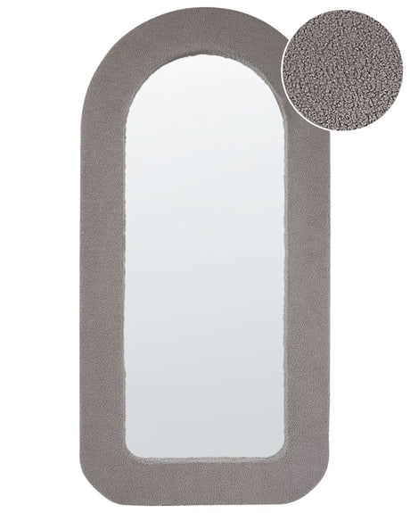 Wall Mirror Taupe MDF Frame Boucle Upholstery Glass 60 x 120 cm Rectangular Decorative Wall Mounted Accent Piece Modern Style Beliani