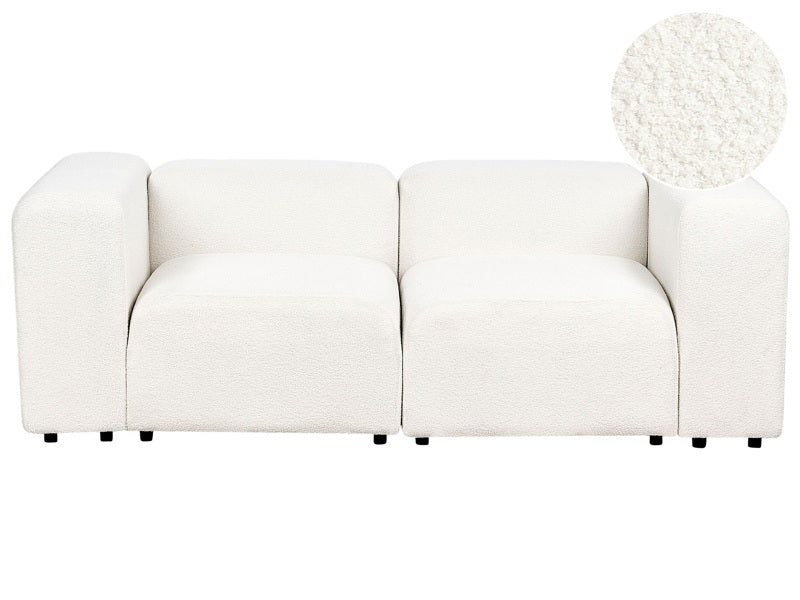 2 Seater Modular Sofa White Boucle Sectional Couch Sofa with Black Legs Modern Living Room Beliani