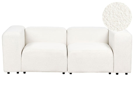 2 Seater Modular Sofa White Boucle Sectional Couch Sofa with Black Legs Modern Living Room Beliani