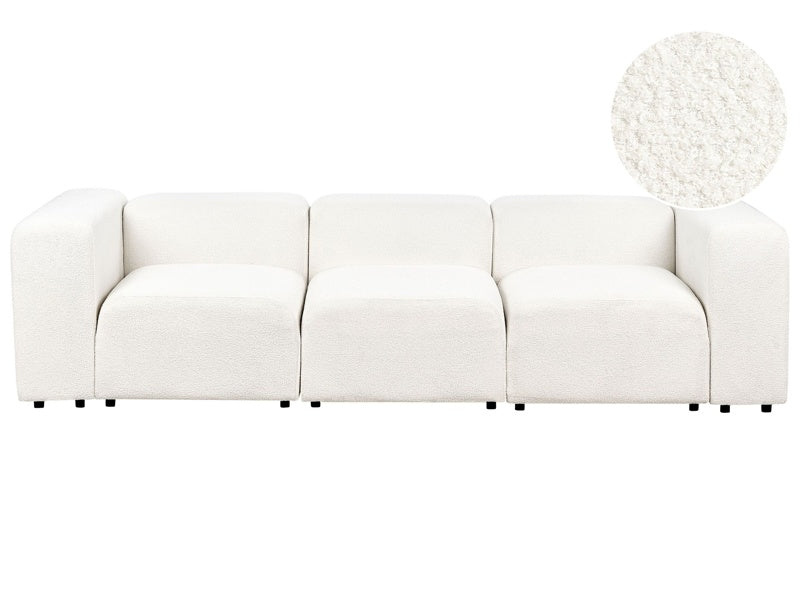 3 Seater Modular Sofa White Boucle Sectional Couch Sofa with Black Legs Modern Living Room Beliani