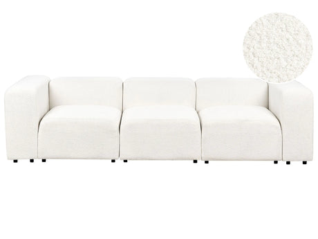 3 Seater Modular Sofa White Boucle Sectional Couch Sofa with Black Legs Modern Living Room Beliani