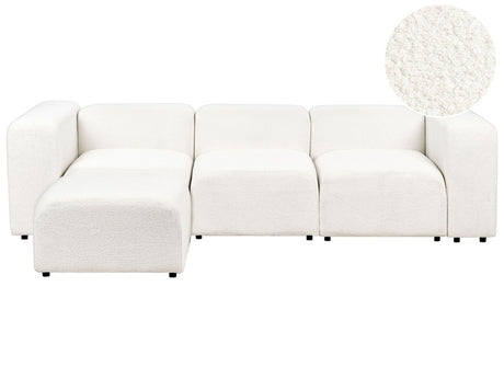 3 Seater Modular Sofa with Ottoman White Boucle Sectional Couch Sofa with Black Legs Modern Living Room Beliani