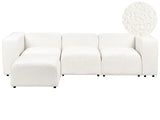 3 Seater Modular Sofa with Ottoman White Boucle Sectional Couch Sofa with Black Legs Modern Living Room Beliani