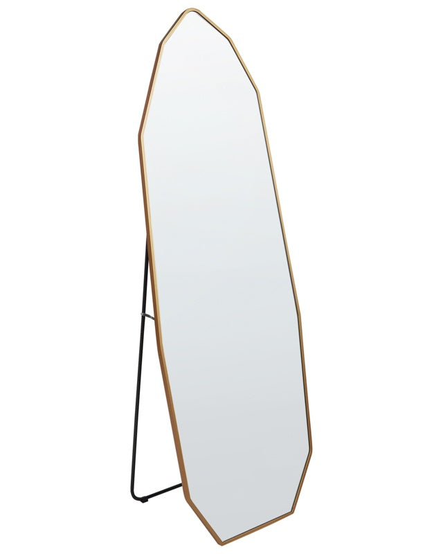 Standing Mirror Gold Aluminium Frame 49 x 165 cm with Stand Irregular Shape Framed Full Length Modern Design Beliani