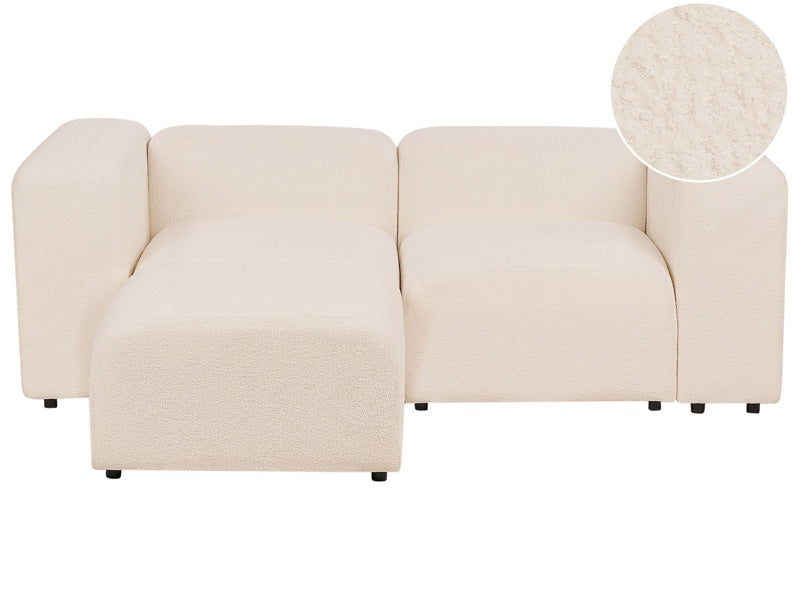 2 Seater Modular Sofa with Ottoman Beige Boucle Sectional Couch Sofa with Black Legs Modern Living Room Beliani