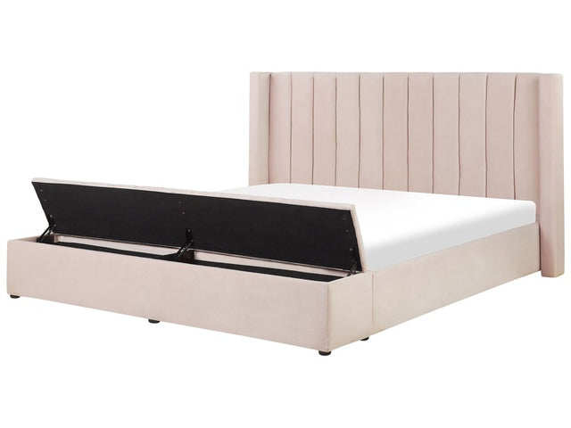 EU Super King Size Waterbed Pastel Pink Velvet 6ft with Mattress High Headrest with Storage Bench Beliani