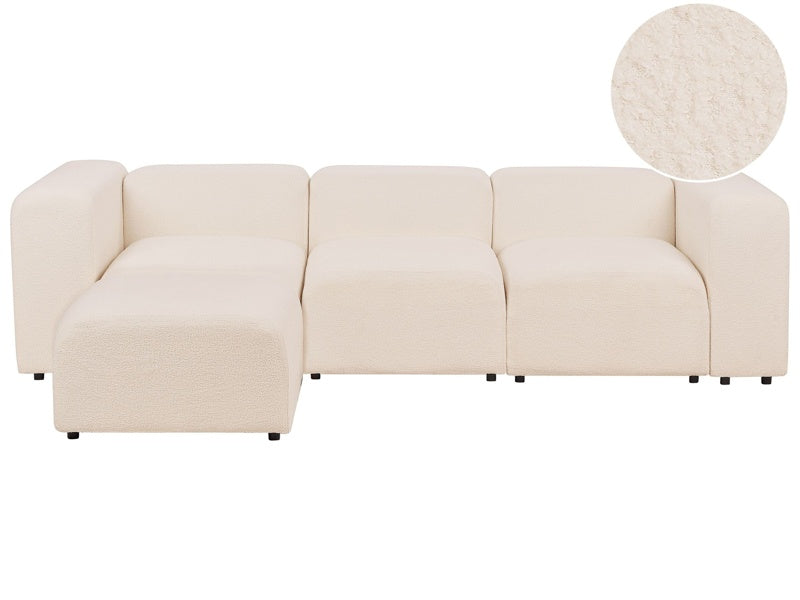 3 Seater Modular Sofa with Ottoman Beige Boucle Sectional Couch Sofa with Black Legs Modern Living Room Beliani