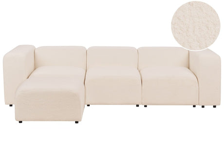 3 Seater Modular Sofa with Ottoman Beige Boucle Sectional Couch Sofa with Black Legs Modern Living Room Beliani