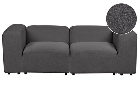 2 Seater Modular Sofa Dark Grey Boucle Sectional Couch Sofa with Black Legs Modern Living Room Beliani