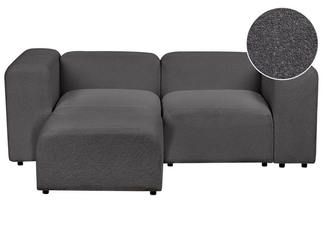 2 Seater Modular Sofa with Ottoman Dark Grey Boucle Sectional Couch Sofa with Black Legs Modern Living Room Beliani