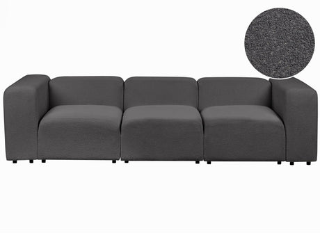 3 Seater Modular Sofa Dark Grey Boucle Sectional Couch Sofa with Black Legs Modern Living Room Beliani