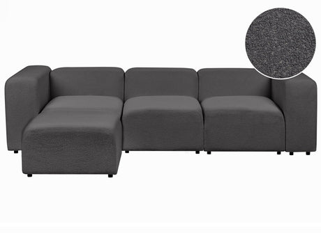 3 Seater Modular Sofa with Ottoman Dark Grey Boucle Sectional Couch Sofa with Black Legs Modern Living Room Beliani