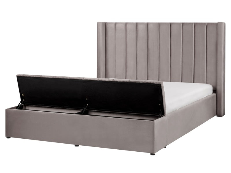 EU King Size Waterbed Grey Velvet 5ft3 with Mattress High Headrest with Storage Bench Beliani