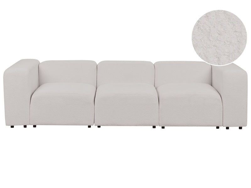 3 Seater Modular Sofa Light Grey Boucle Sectional Couch Sofa with Black Legs Modern Living Room Beliani