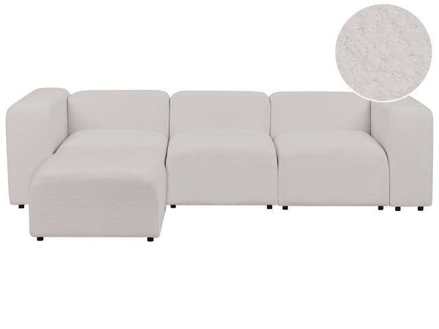 3 Seater Modular Sofa with Ottoman Light Grey Boucle Sectional Couch Sofa with Black Legs Modern Living Room Beliani