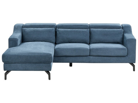 Corner Sofa Right Hand Blue Chenille Upholstery with Chaise Lounge Adjustable Headrests Modern Design Beliani