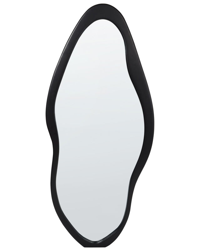 Wall Mirror Black Paulownia Wood Frame 79 x 180 cm Irregular Shape with Hooks Modern Style Wall Decor Beliani