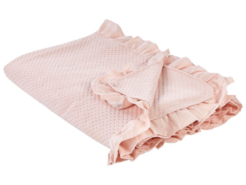 Bedspread Pastel Pink Cotton 220 x 200 cm with a Frill Decorative Throw Bedding Bedroom Beliani