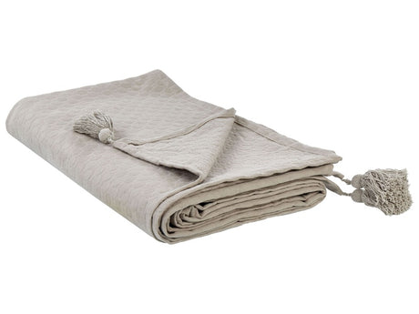 Bedspread Taupe Cotton 150 x 200 cm with Tassels Decorative Throw Bedding Bedroom Beliani