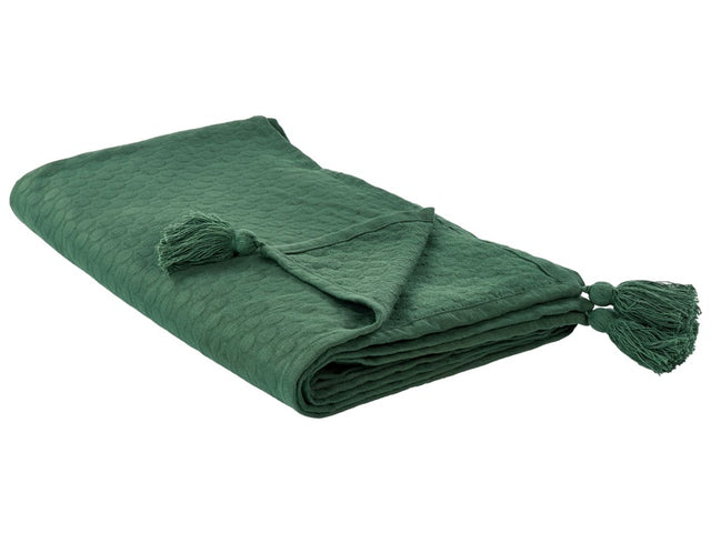 Bedspread Green Cotton 150 x 200 cm with Tassels Decorative Throw Bedding Bedroom Beliani