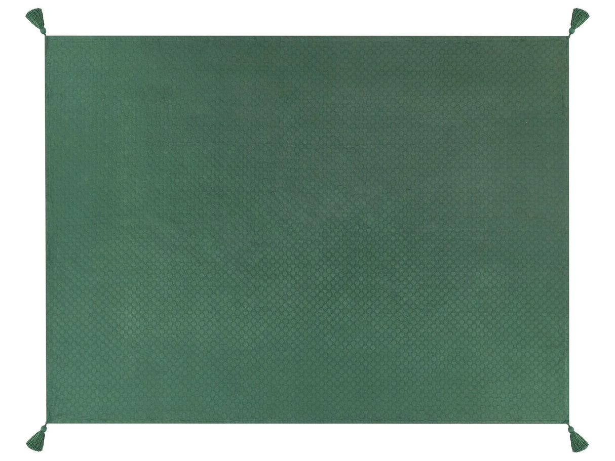 Bedspread Green Cotton 150 x 200 cm with Tassels Decorative Throw Bedding Bedroom Beliani